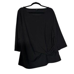 Talbots 3/4 Sleeve Faux Wrap Blouse Scoop Neck Black Size 3X Stretch Lagenlook